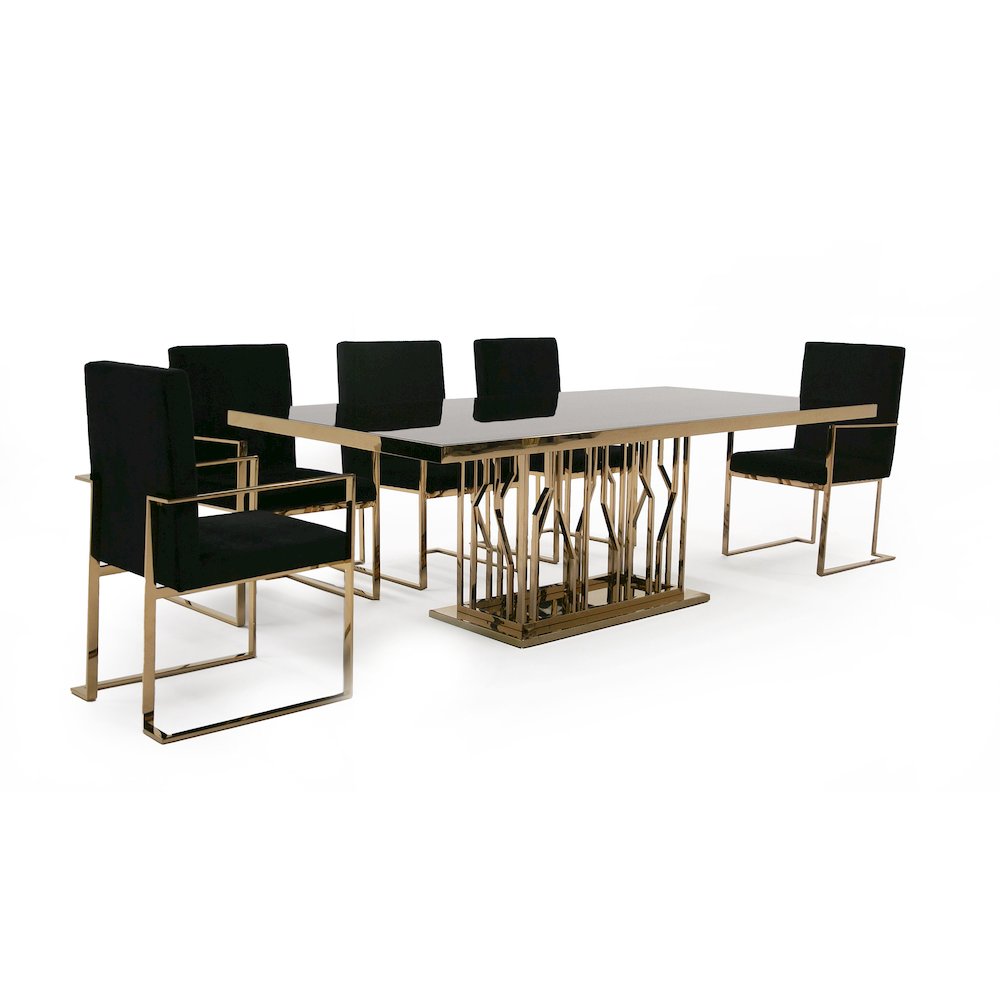 Modrest Marston Modern Black Glass & Rosegold Dining Table. Picture 3