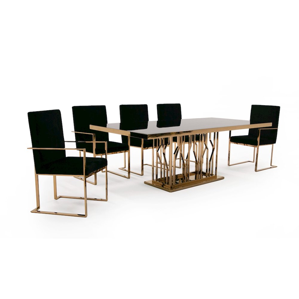Modrest Marston Modern Black Glass & Rosegold Dining Table. Picture 4