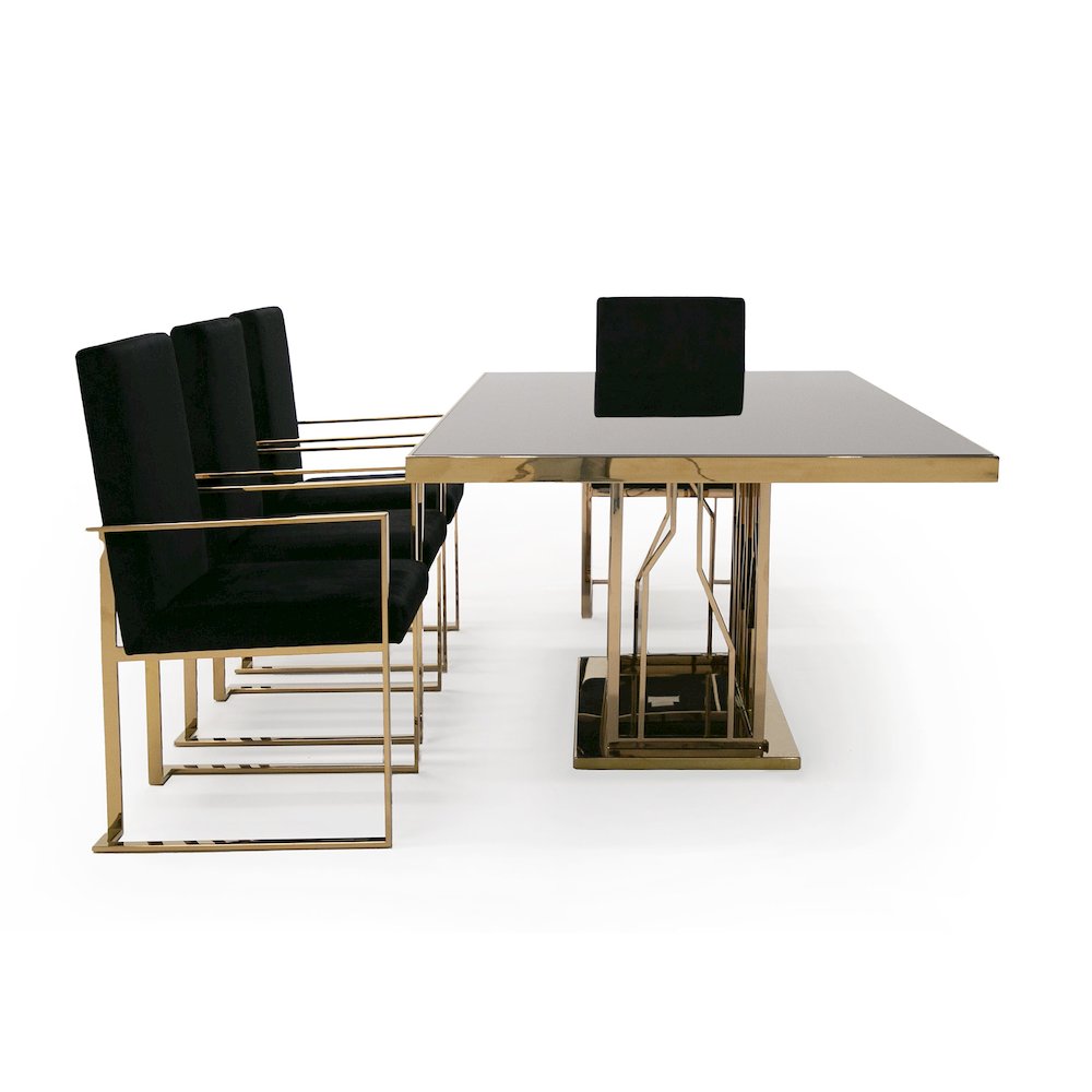 Modrest Marston Modern Black Glass & Rosegold Dining Table. Picture 5