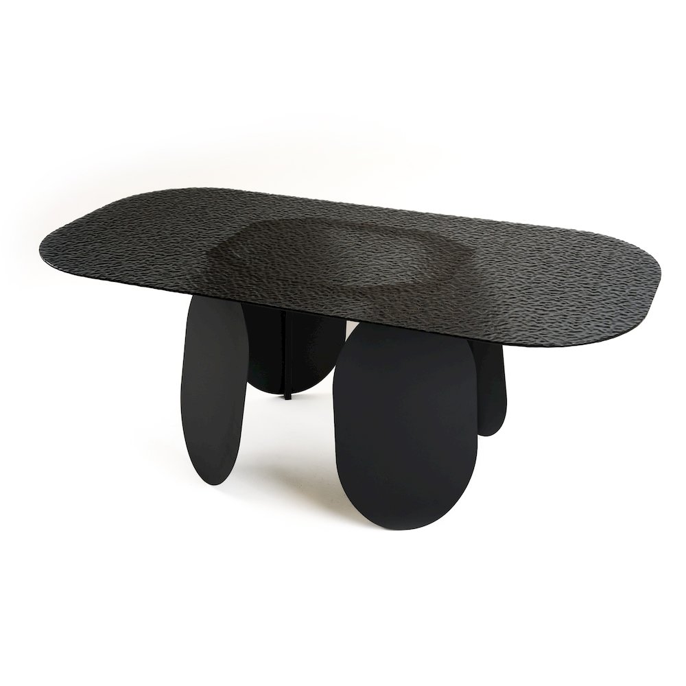 Modrest Maxine - Modern Hammered Grey Glass Rectangular Dining Table. Picture 5