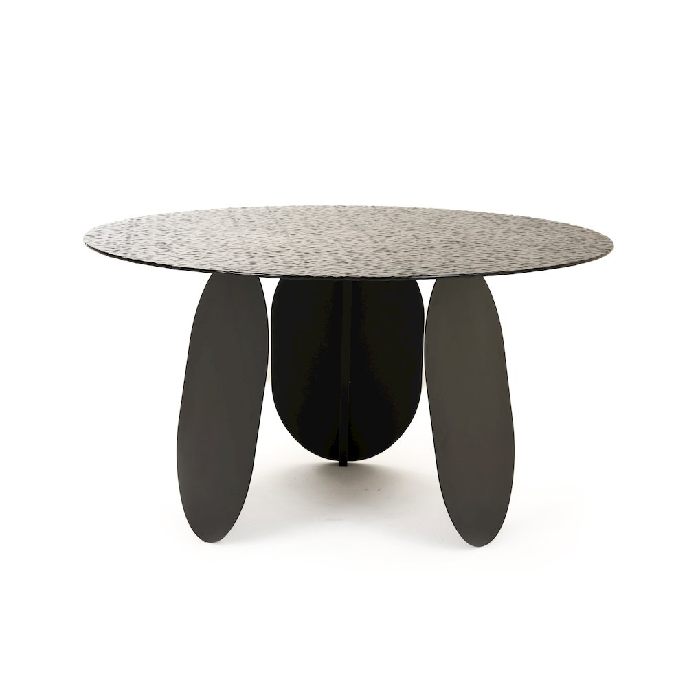 Modrest Maxine - Modern Hammered Grey Glass Round Dining Table. Picture 1