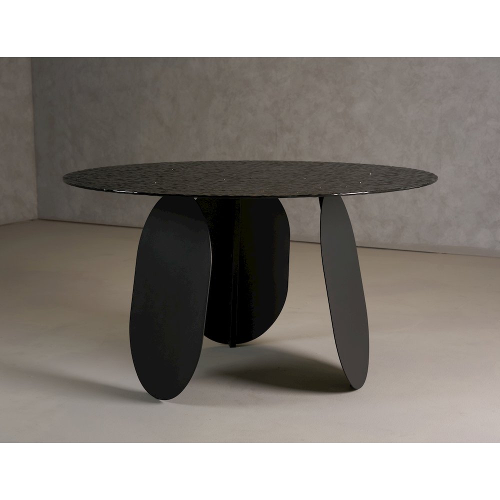Modrest Maxine - Modern Hammered Grey Glass Round Dining Table. Picture 6