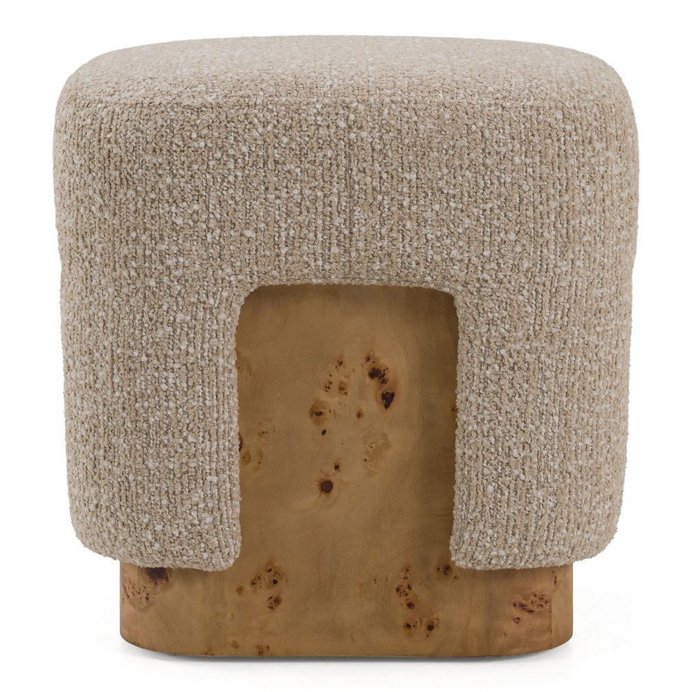 Mayfair - Contemporary Beige Fabric + Burl Square Ottoman. Picture 1