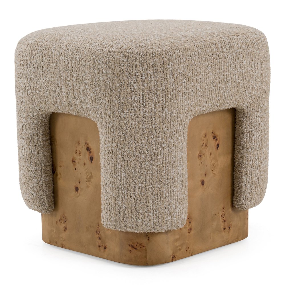 Mayfair - Contemporary Beige Fabric + Burl Square Ottoman. Picture 6
