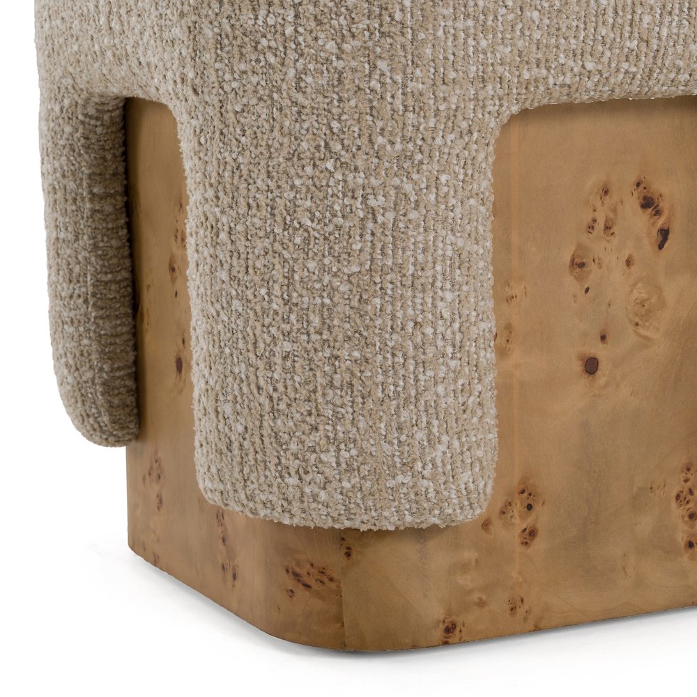 Mayfair - Contemporary Beige Fabric + Burl Square Ottoman. Picture 7
