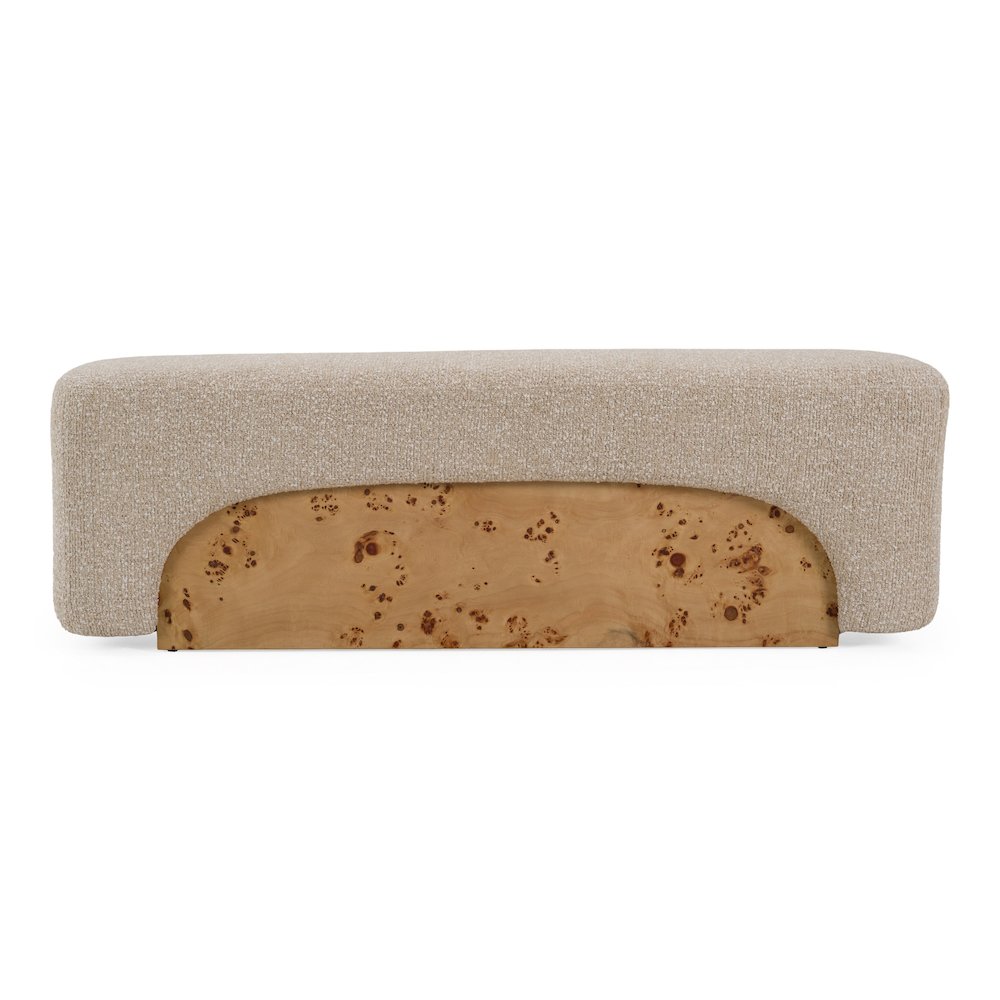 Mayfair - Contemporary Beige Fabric + Burl Bench Ottoman. Picture 6
