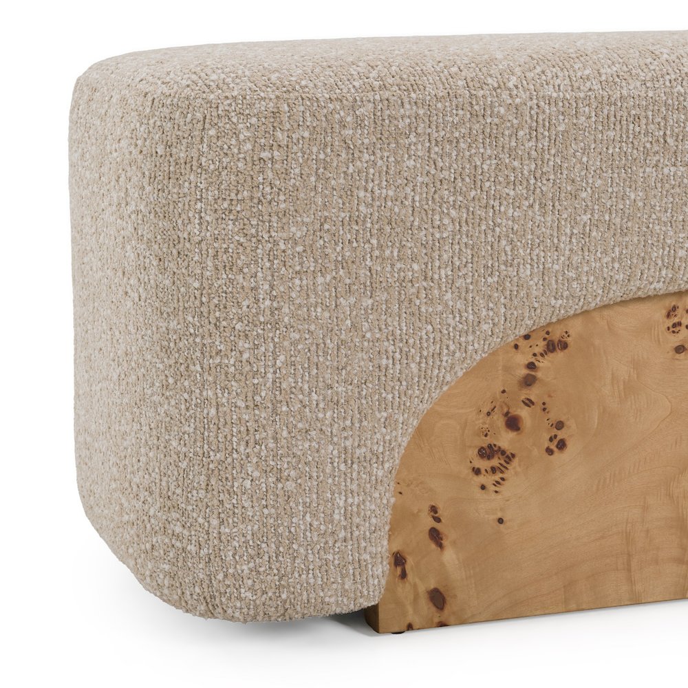Mayfair - Contemporary Beige Fabric + Burl Bench Ottoman. Picture 9