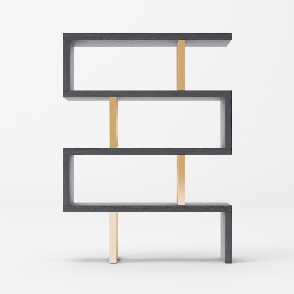 Modrest Maze - Elm Grey & Gold Bookcase. Picture 2