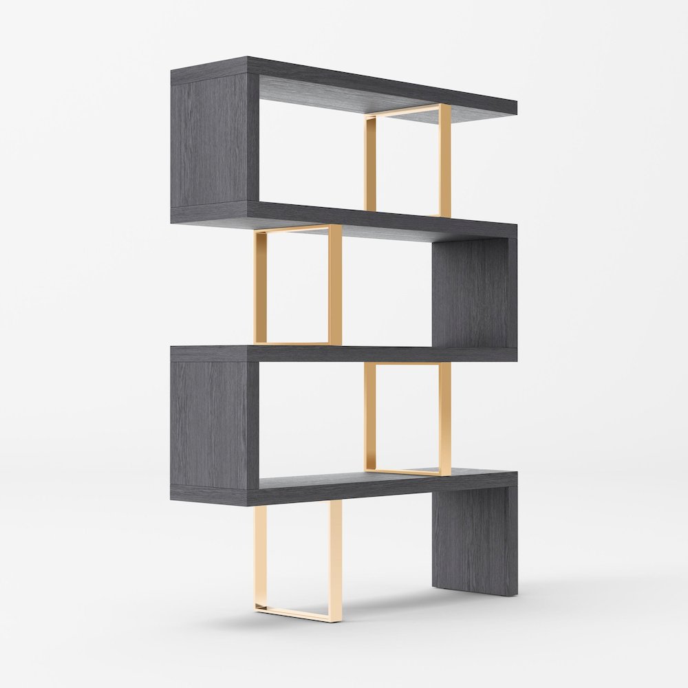 Modrest Maze - Elm Grey & Gold Bookcase. Picture 4