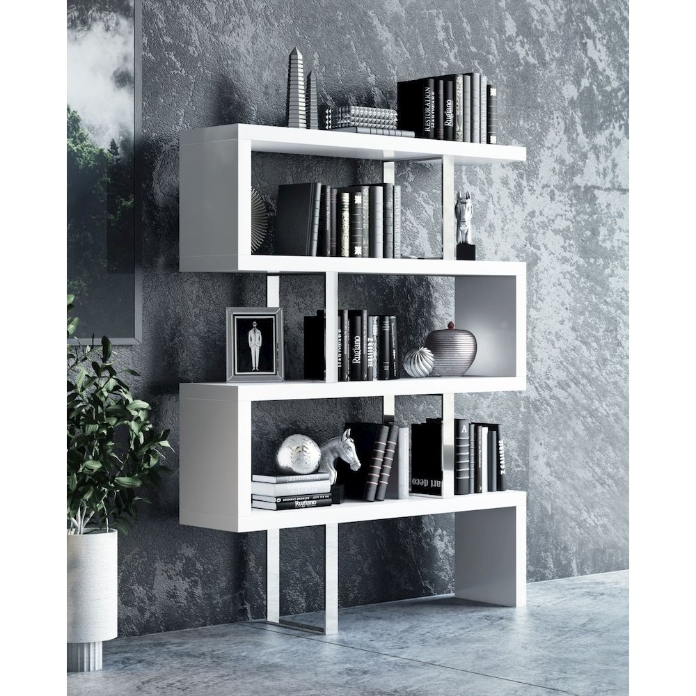 Maze Modern White High Gloss Bookcase. Picture 1