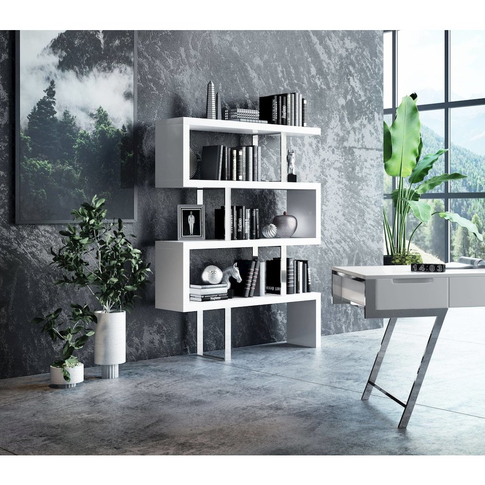 Maze Modern White High Gloss Bookcase. Picture 3