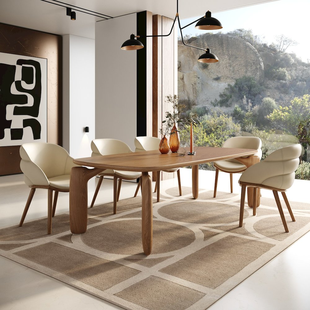 Modrest Michael - Mid-Century Modern Beige Vegan Leather + Walnut Dining Chair. Picture 9
