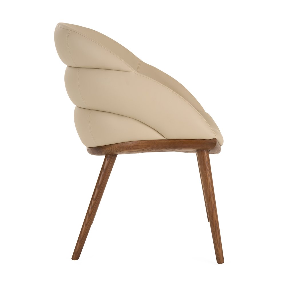 Modrest Michael - Mid-Century Modern Beige Vegan Leather + Walnut Dining Chair. Picture 3