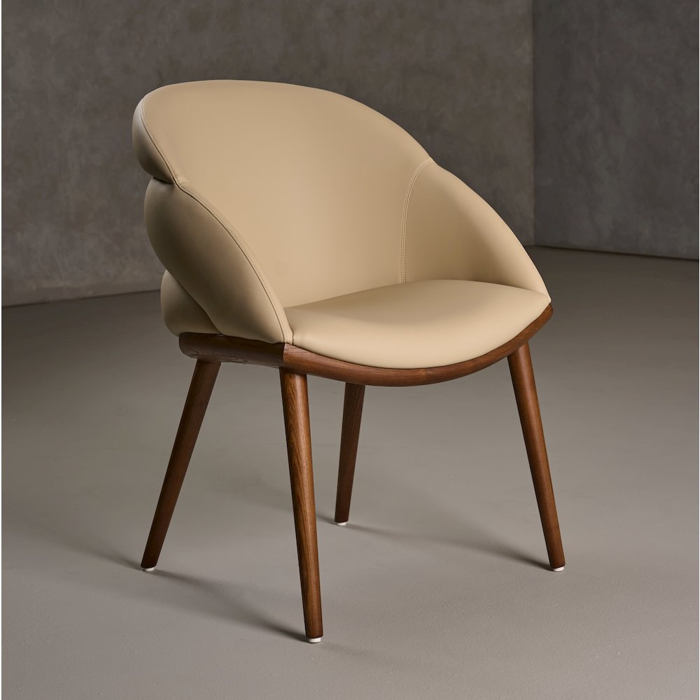 Modrest Michael - Mid-Century Modern Beige Vegan Leather + Walnut Dining Chair. Picture 6