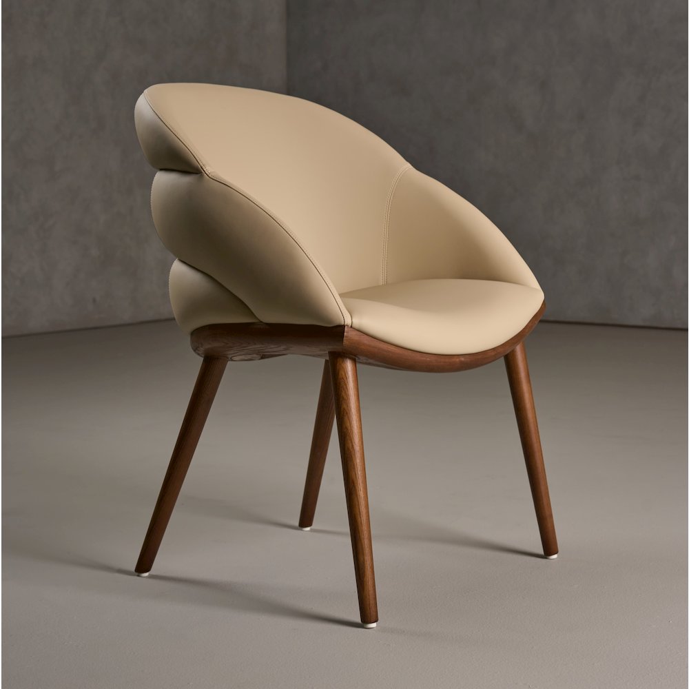 Modrest Michael - Mid-Century Modern Beige Vegan Leather + Walnut Dining Chair. Picture 7