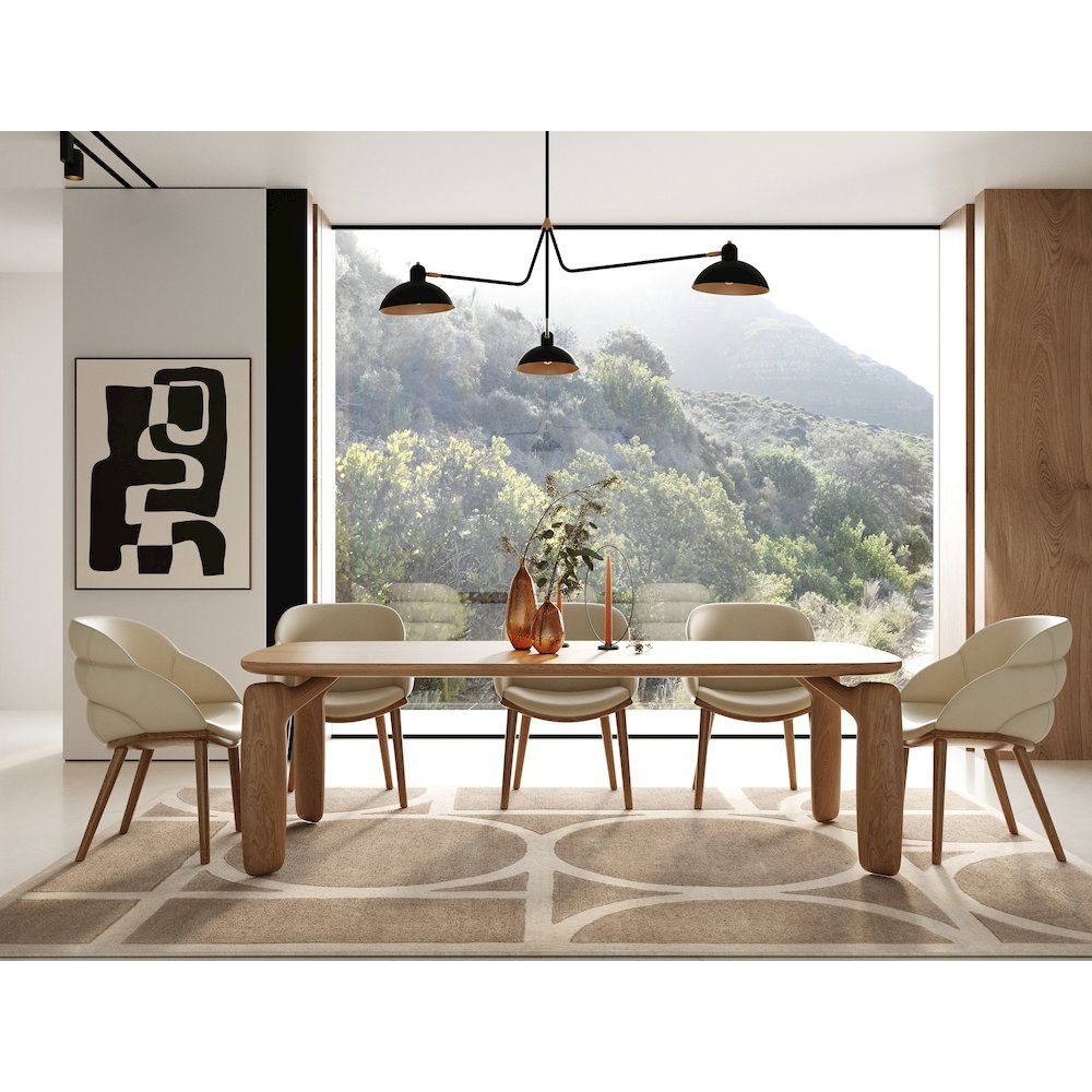 Modrest Michael - Mid-Century Modern Beige Vegan Leather + Walnut Dining Chair. Picture 8