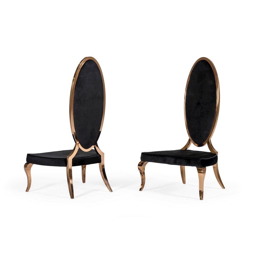 Modrest Mills - Modern Black Velvet Rosegold Dining Chair Set of 2. Picture 1