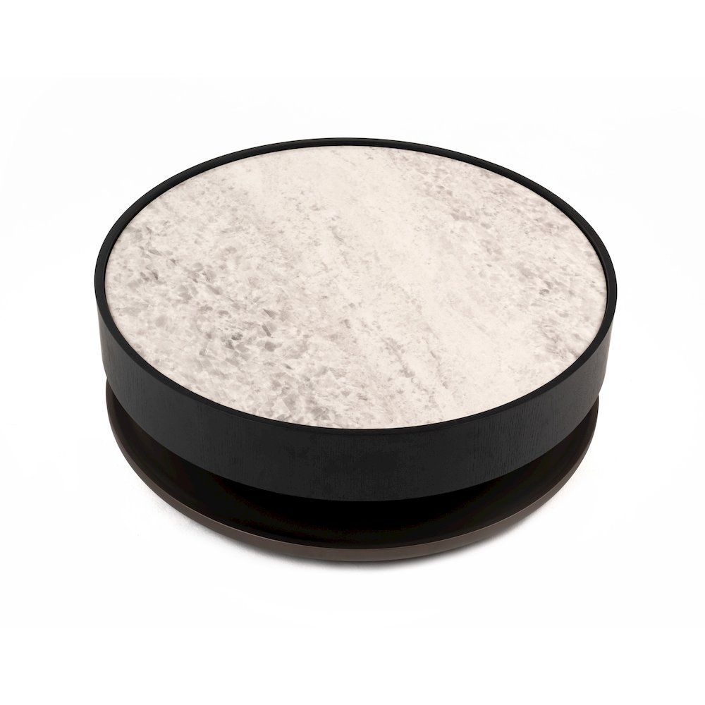 Modrest Miranda - Modern Ceramic + Black Oak Round Coffee Table. Picture 1
