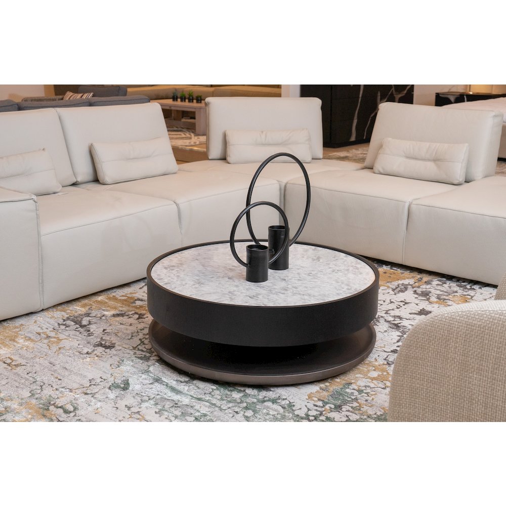 Modrest Miranda - Modern Ceramic + Black Oak Round Coffee Table. Picture 5