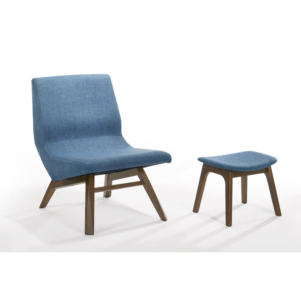 Modrest Whitney - Modern Blue & Walnut Accent Chair & Ottoman. Picture 1