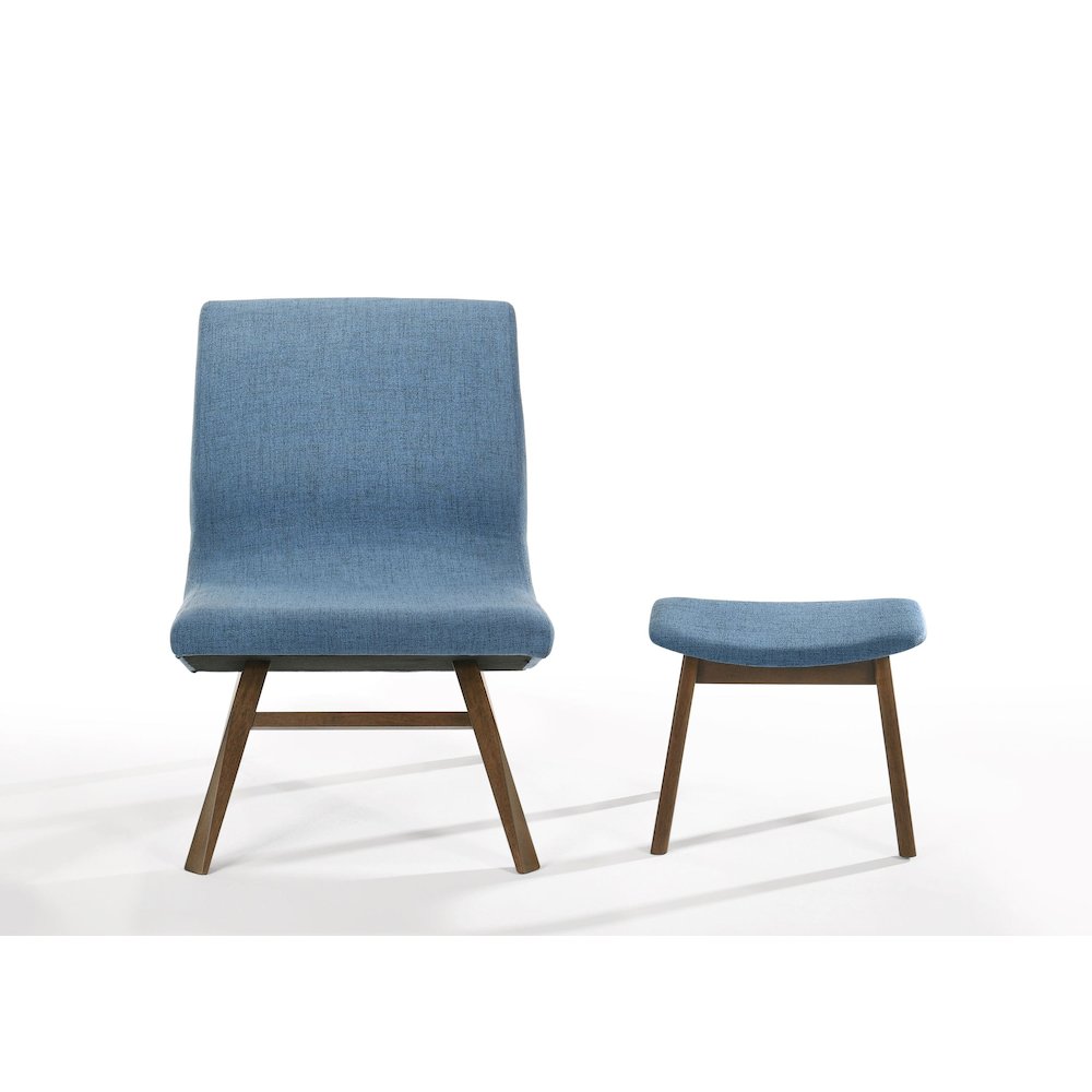 Modrest Whitney - Modern Blue & Walnut Accent Chair & Ottoman. Picture 2