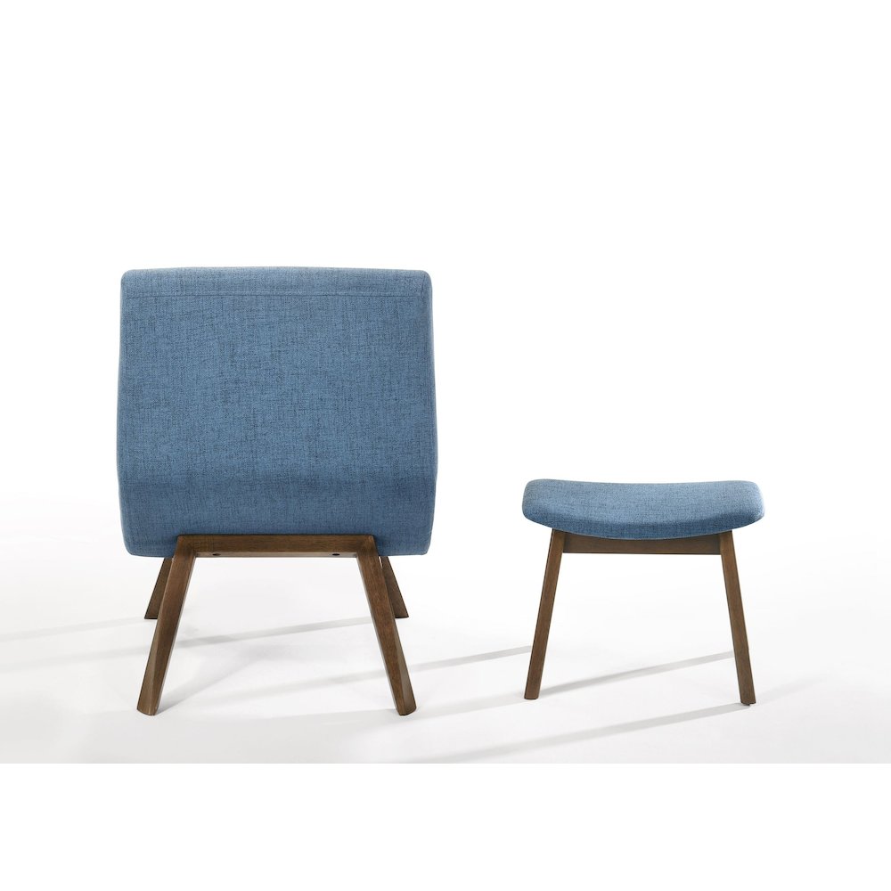 Modrest Whitney - Modern Blue & Walnut Accent Chair & Ottoman. Picture 3