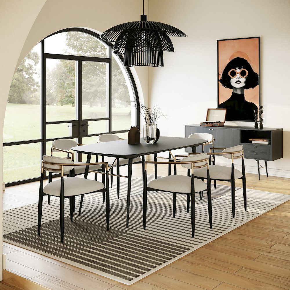 Modrest Billy Modern Black Oak & Gold Extendable Dining Table. Picture 10