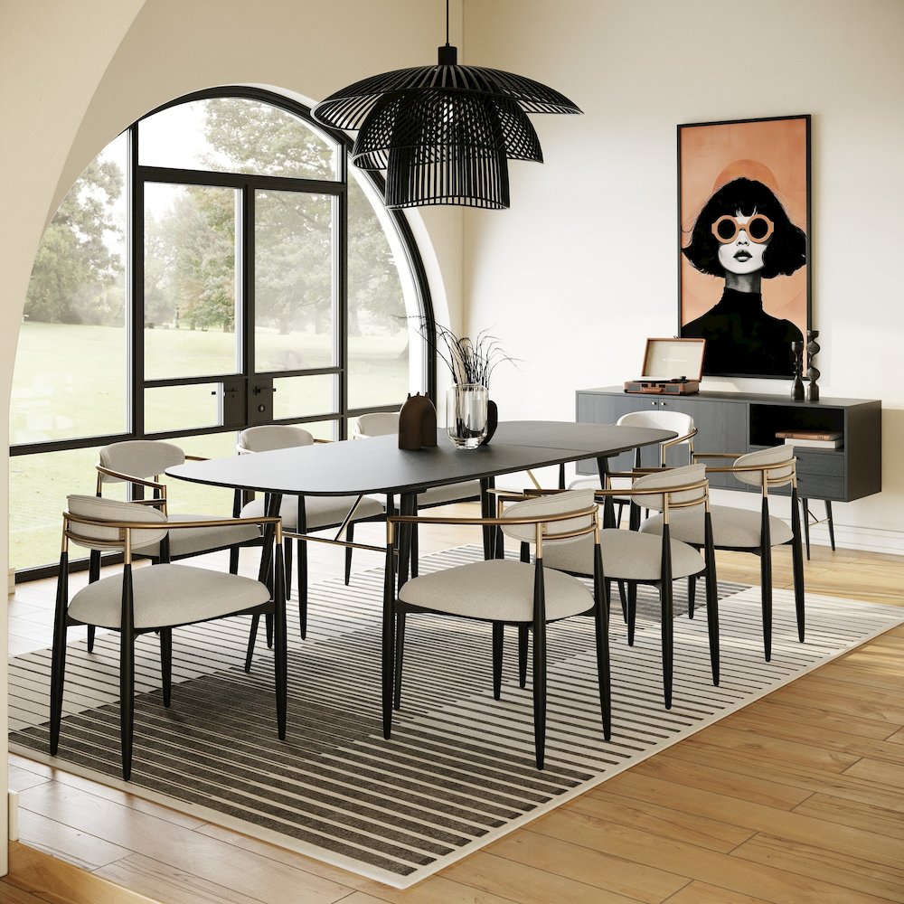 Modrest Billy Modern Black Oak & Gold Extendable Dining Table. Picture 12