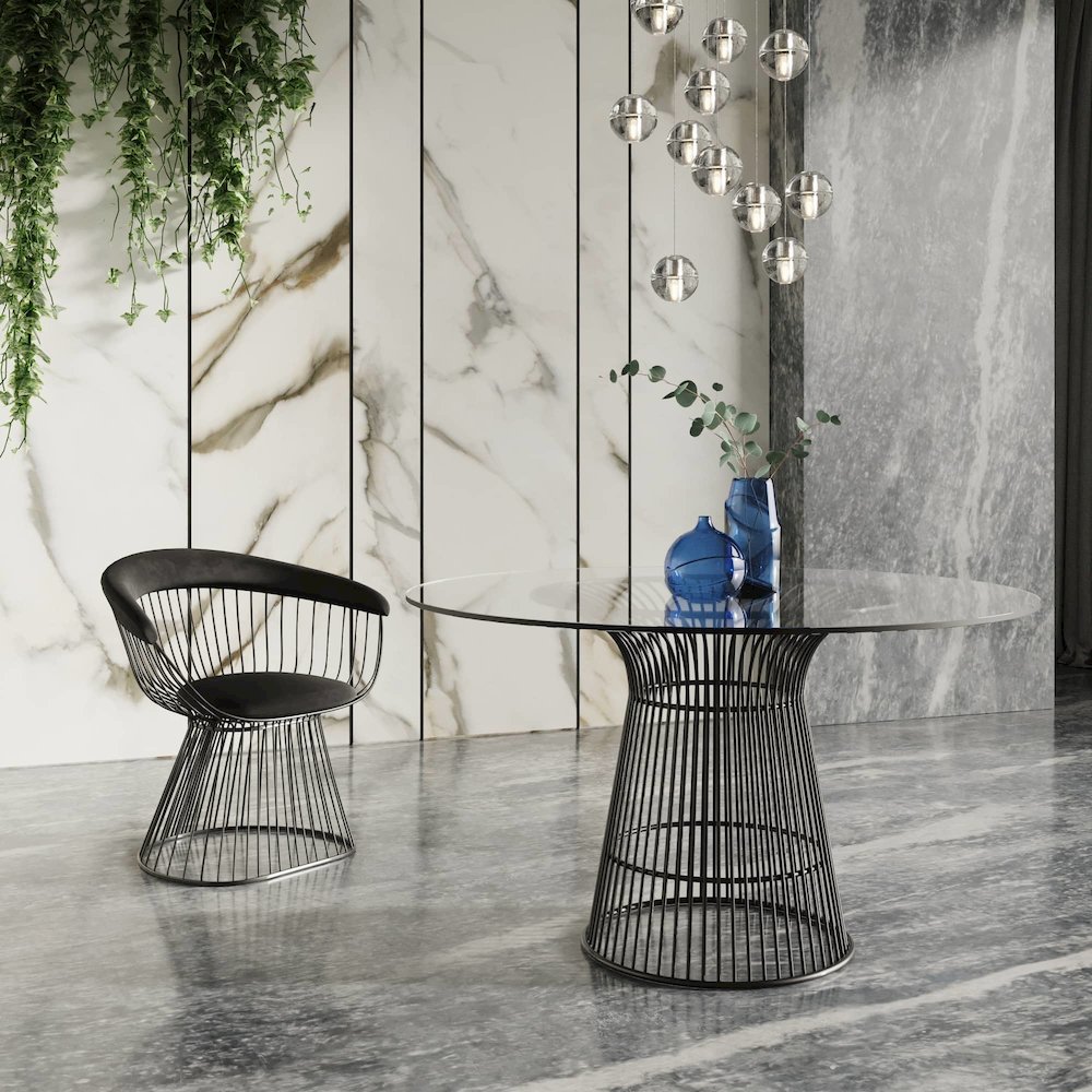 Modrest Chandler - Modern Round Glass & Black Stainless Steel Dining Table. Picture 8