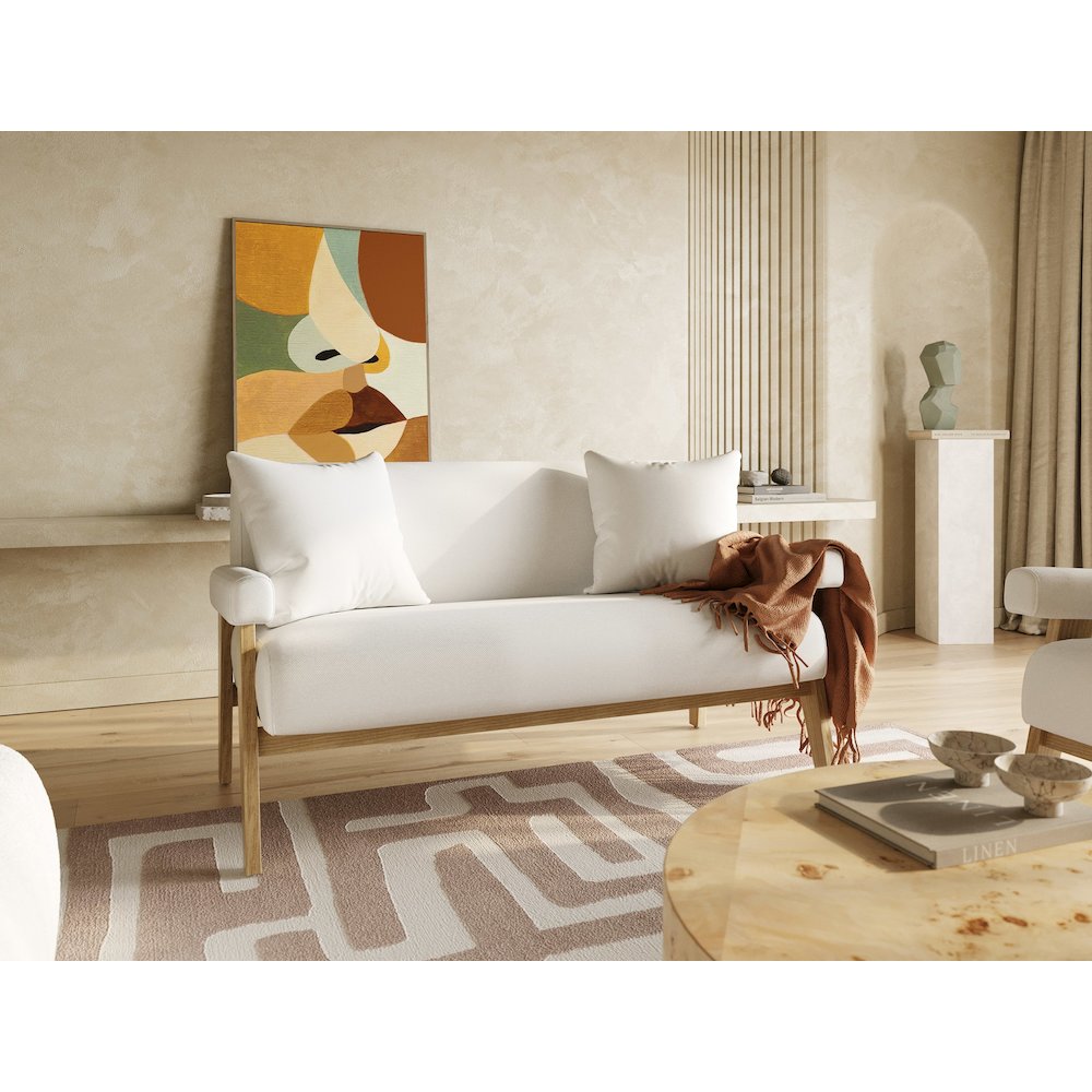 Modrest Cynthia - Modern White Fabric + Wood Loveseat. Picture 9