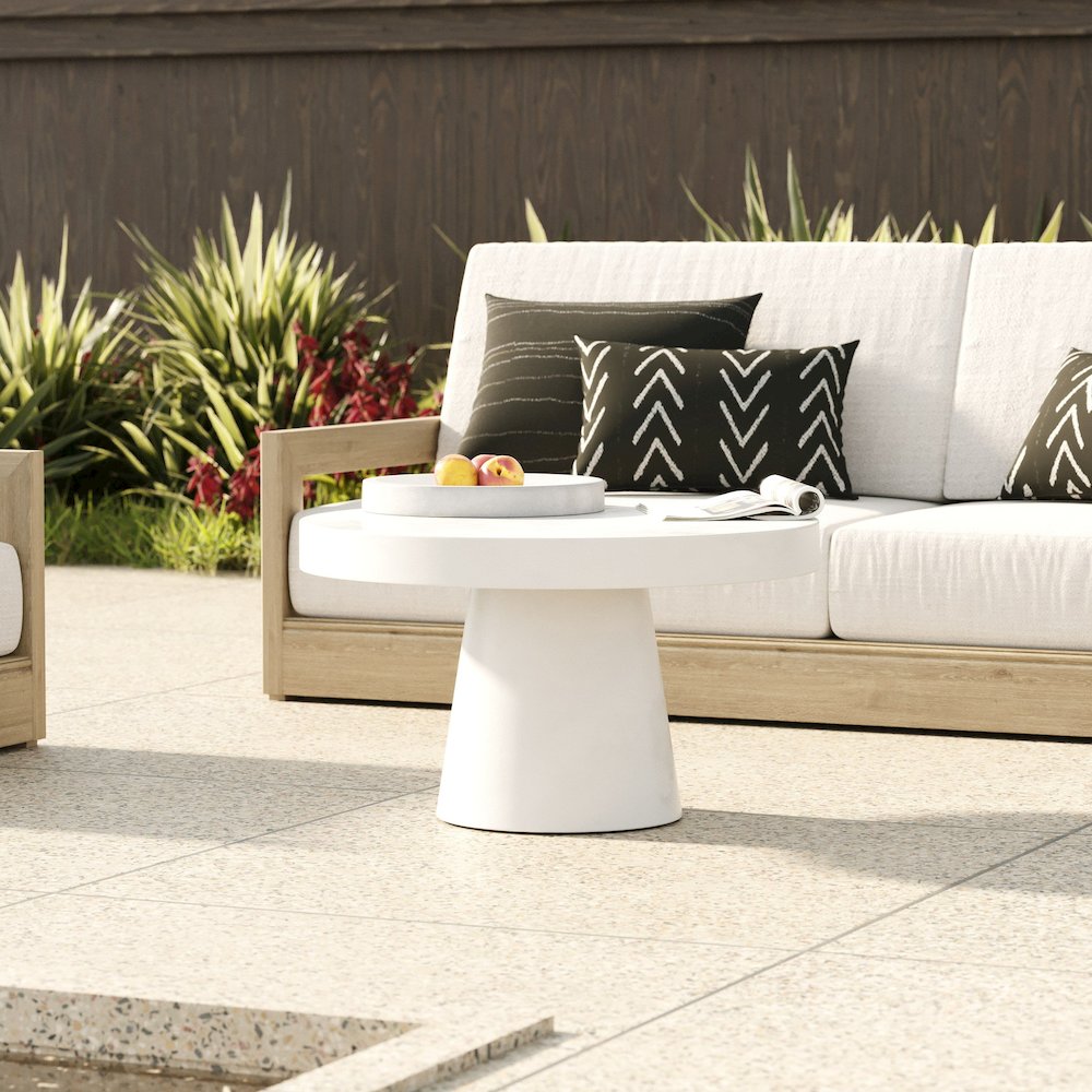 Desoto - Modern White Concrete Round Coffee Table. Picture 2
