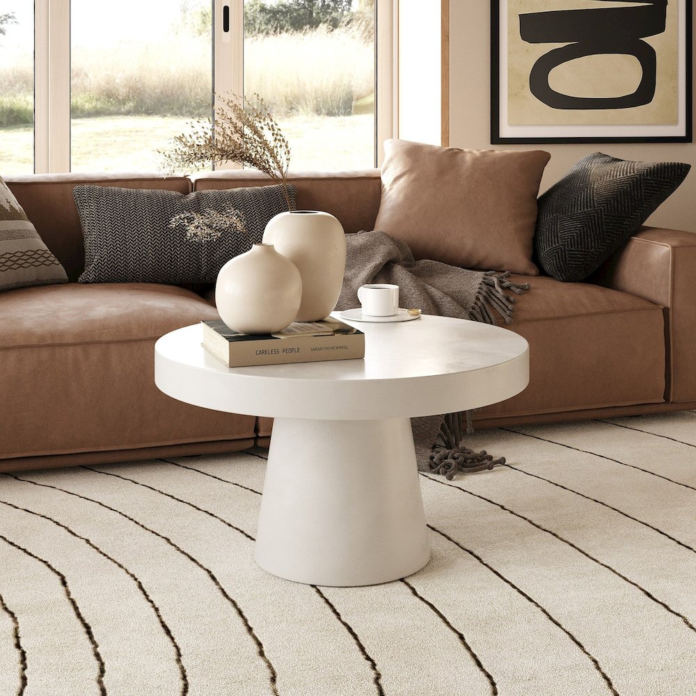 Desoto - Modern White Concrete Round Coffee Table. Picture 3