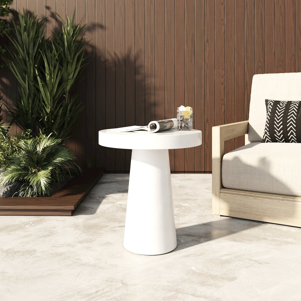 Modrest Desoto - Modern White Concrete Round End Table. Picture 2