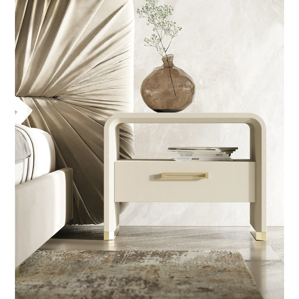 Modrest Florence - Modern Beige Shagreen + Gold Nightstand. Picture 9