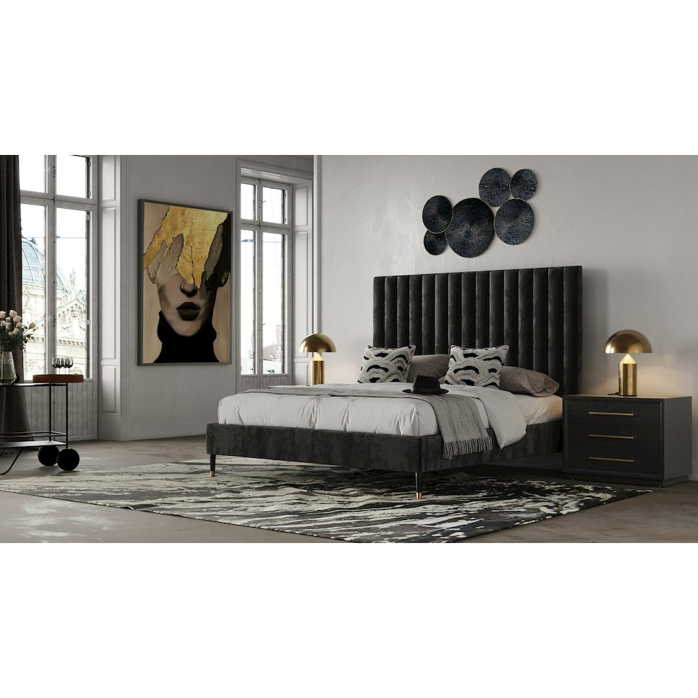 Modrest Hemlock - Eastern King Modern Grey Velvet Bed. Picture 6