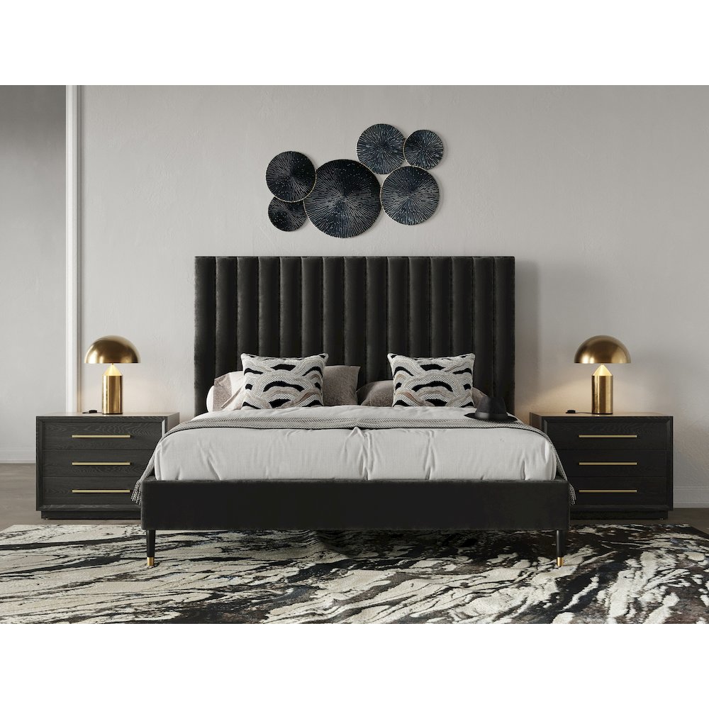 Modrest Hemlock - Eastern King Modern Grey Velvet Bed. Picture 5