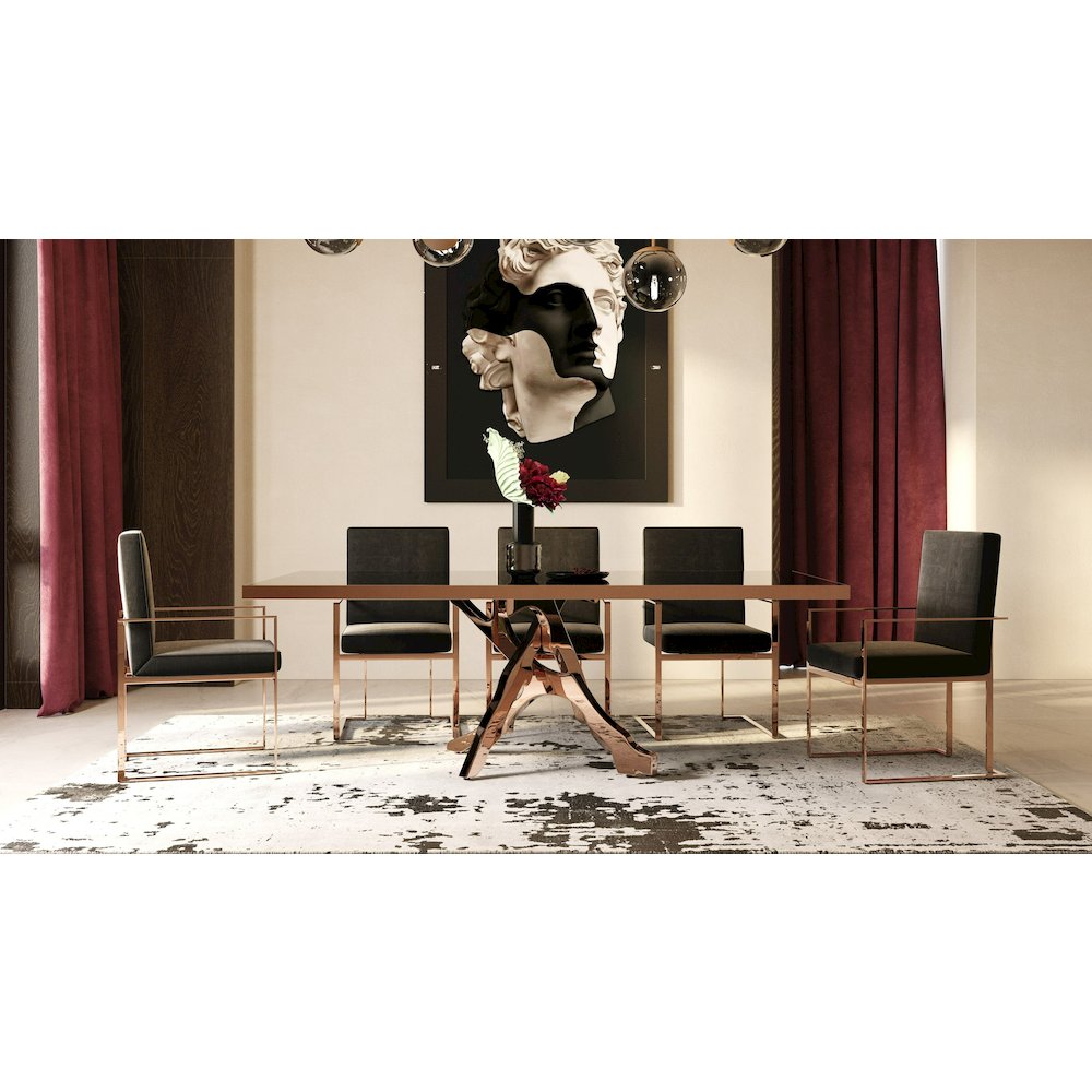 Modrest Legend - Modern Black Glass & Rosegold Dining Table. Picture 8