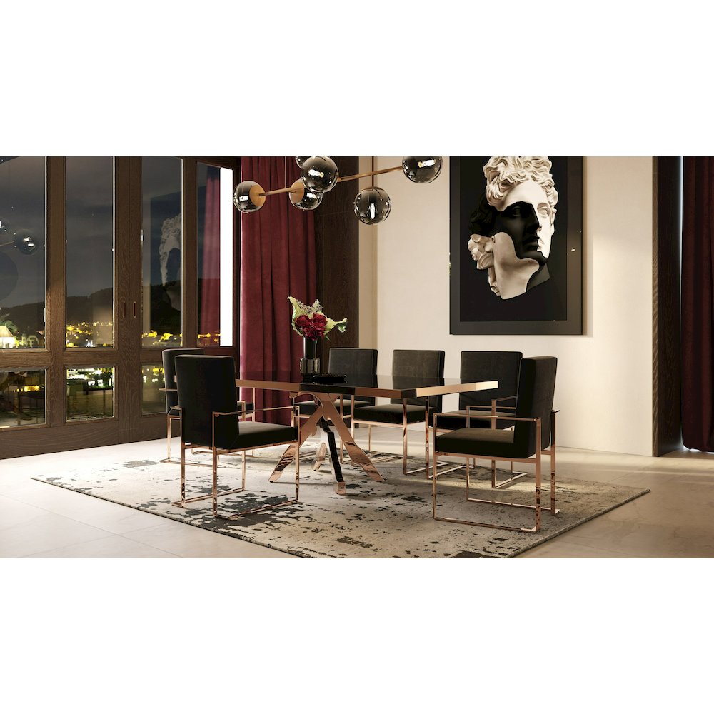 Modrest Legend - Modern Black Glass & Rosegold Dining Table. Picture 9