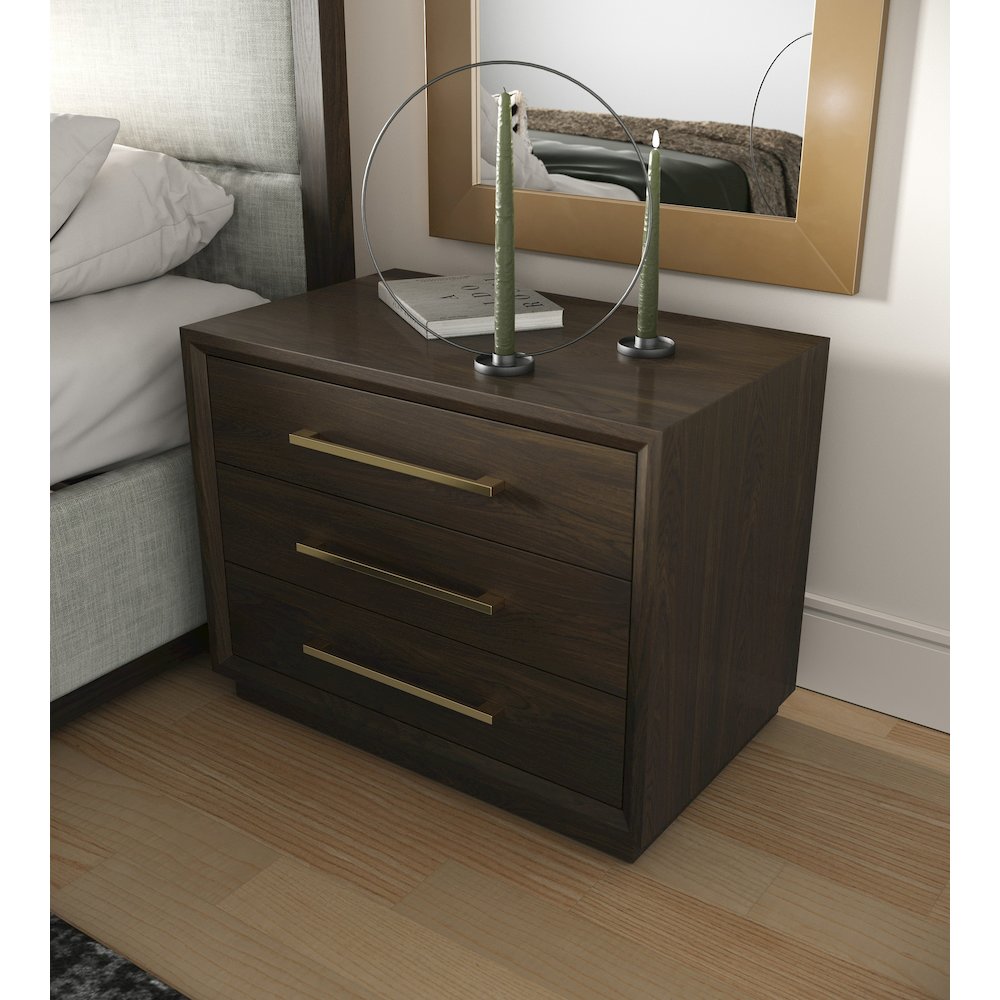 Modrest Manhattan - Contemporary Brown Oak and Gold Nightstand. Picture 5