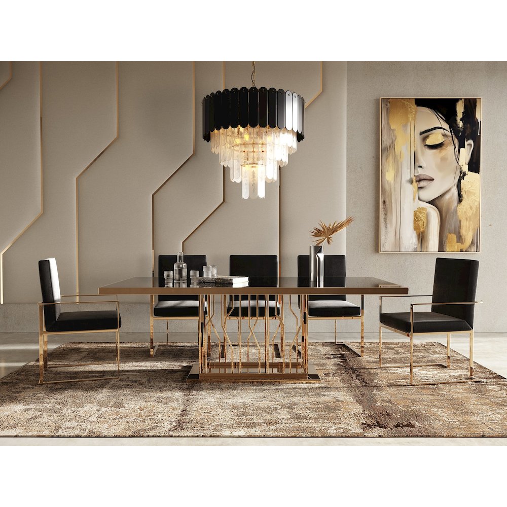 Modrest Marston Modern Black Glass & Rosegold Dining Table. Picture 12