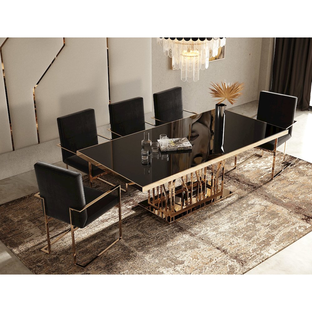 Modrest Marston Modern Black Glass & Rosegold Dining Table. Picture 13