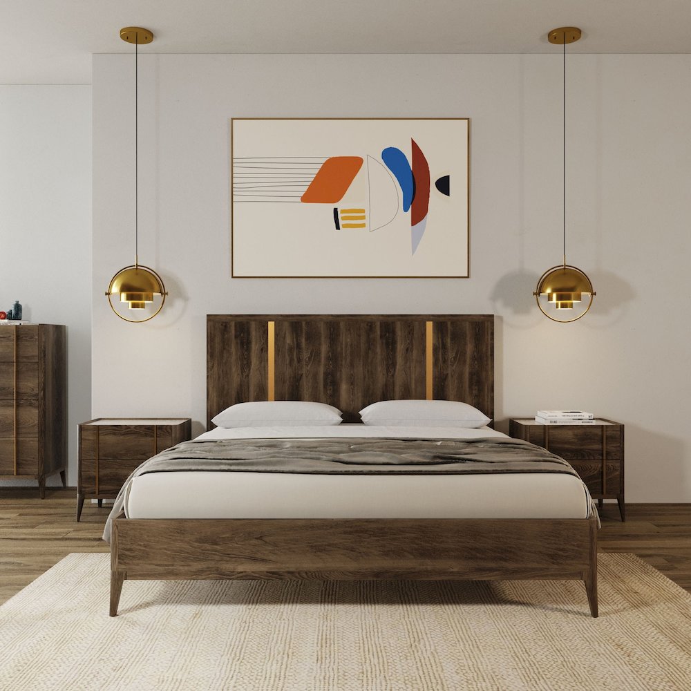Modrest Oakley - Eastern King Mid-Century Dark Brown Bed. Picture 1