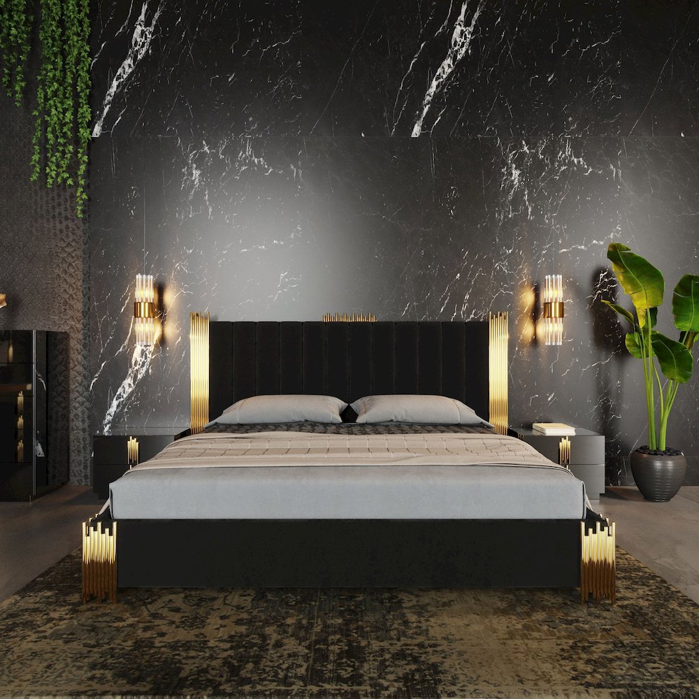 Modrest Token - Eastern King Modern Black and Gold Bed. Picture 5