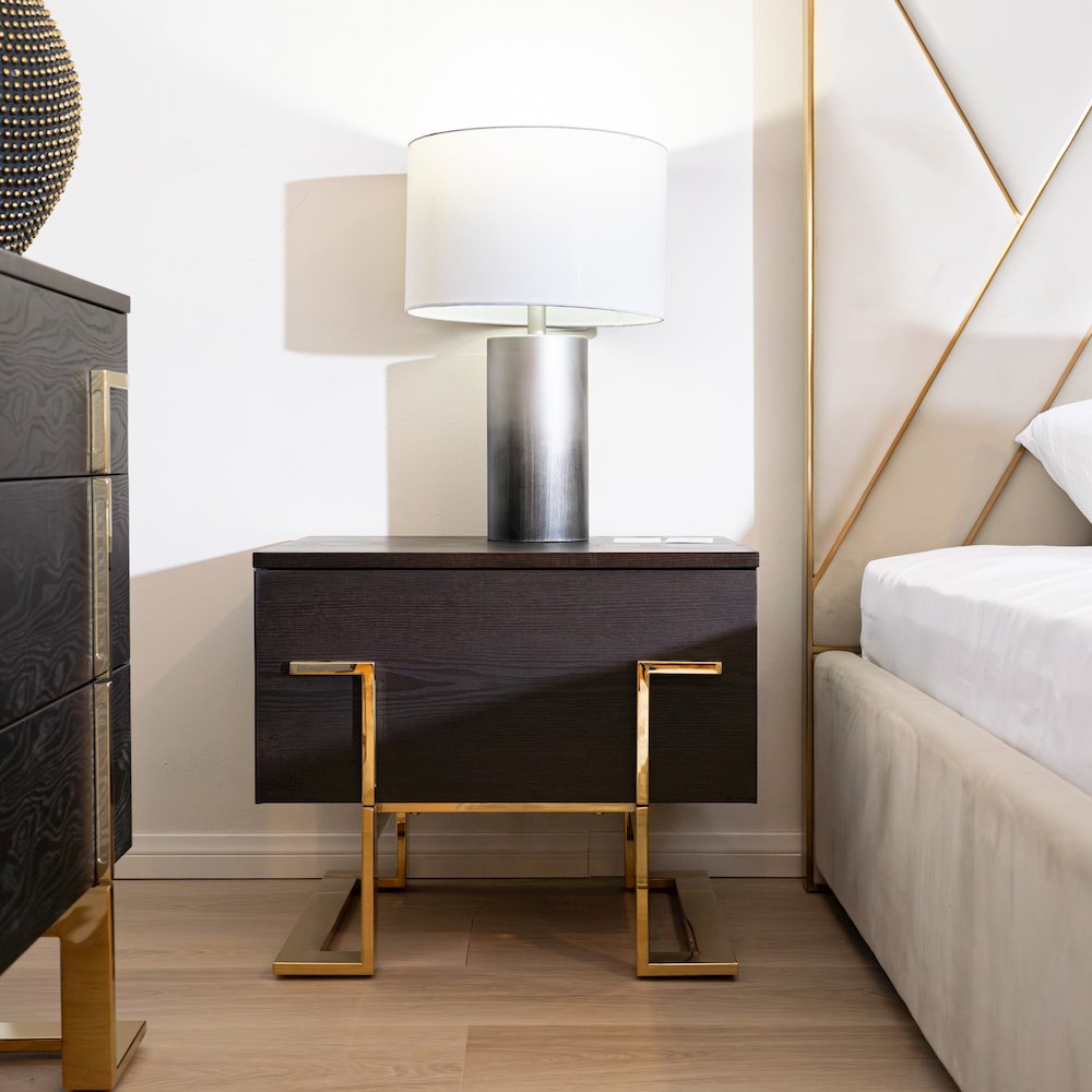 Modrest Moontide Modern Smoked Ash & Gold Nightstand. Picture 7