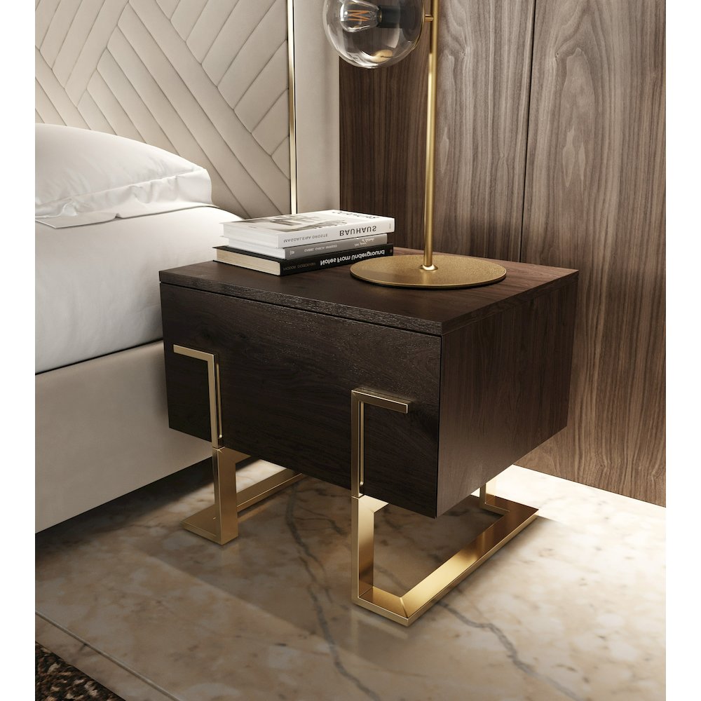 Modrest Moontide Modern Smoked Ash & Gold Nightstand. Picture 5