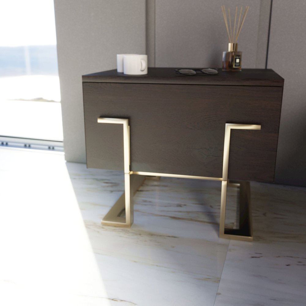 Modrest Moontide Modern Smoked Ash & Gold Nightstand. Picture 2
