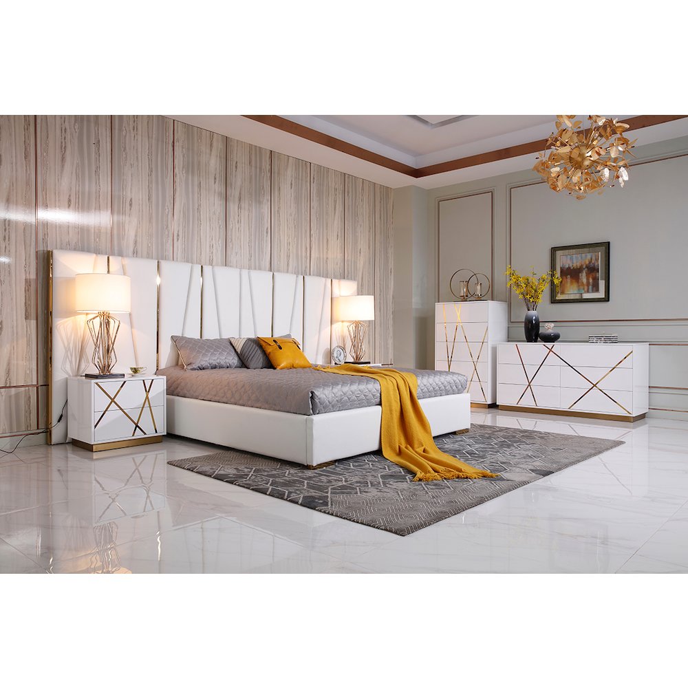 Modrest Nixa - Queen Modern White and Gold Bed. Picture 5