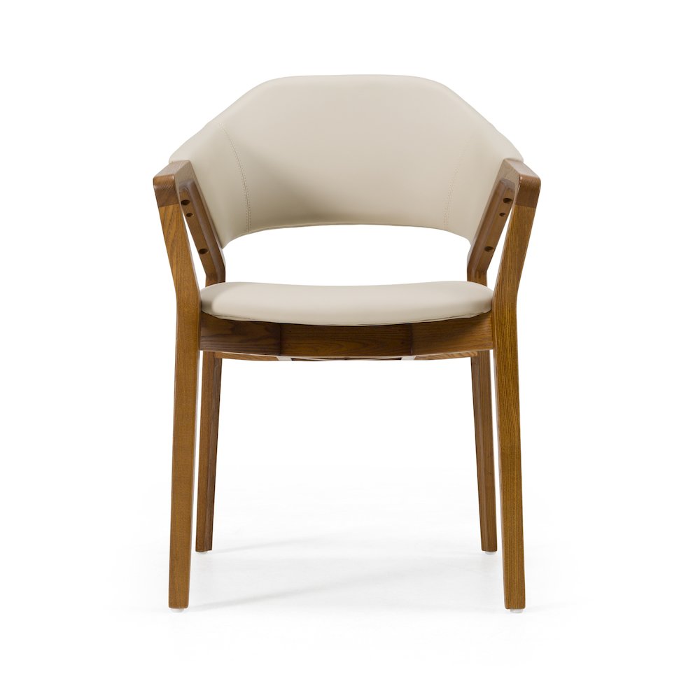 Modrest Ocasio - Mid-Century Modern Cream Vegan Leather + Walnut Dining Chair. Picture 1