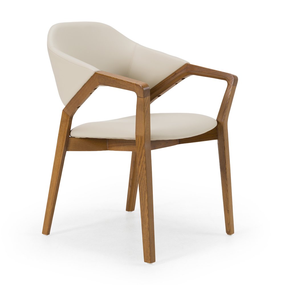 Modrest Ocasio - Mid-Century Modern Cream Vegan Leather + Walnut Dining Chair. Picture 2