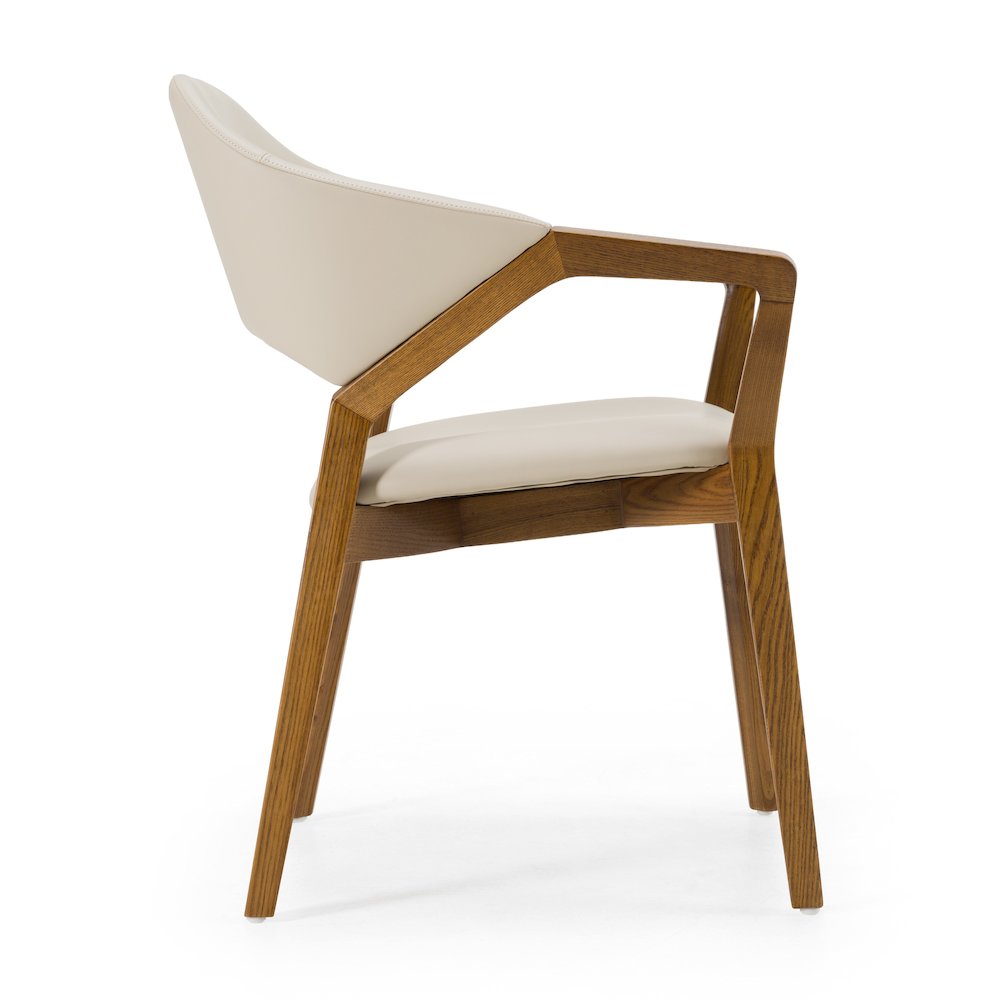 Modrest Ocasio - Mid-Century Modern Cream Vegan Leather + Walnut Dining Chair. Picture 3